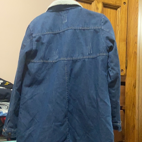 Denim Mid Length Fur Lined Coat - Picture 6 of 6